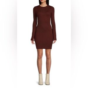 Maroon Long Sleeve Ribbed Sweater Dress